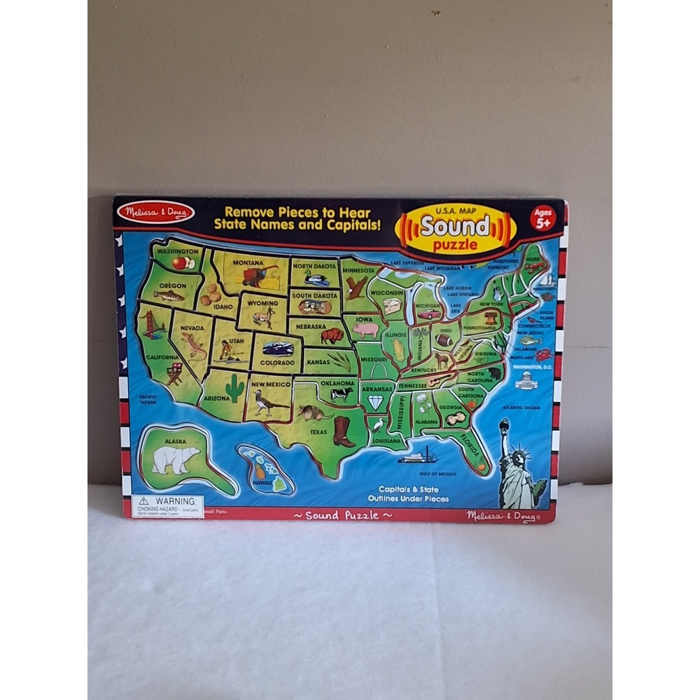 Melissa And Doug ~ USA Map Sound Puzzle - Wooden Puzzle See & Hear ~ NEW Sealed